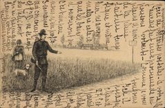 Vintage Postcard Drives out Hunter Hunters Dog