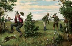 CPA Chasse Chasseur Chasseurs Lapin Chien