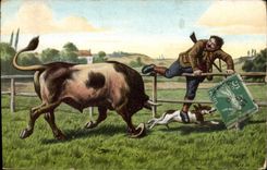 CPA Chasse Chasseur Chasseurs Chien Taureau