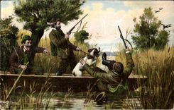 CPA Chasse Chasseur Chasseurs Chien Barque