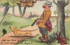 CPA Chasse Chasseur Chien Lapin 