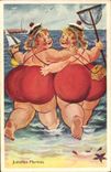 Vintage Postcard Fantaisie Illustrator strong Women has the beach