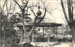 Postal Quiosco Toulouse Concierto militar de la escuela de artillería al gran redondo