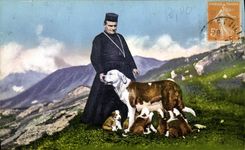 Vintage Postcard Dogs Religious Dog and dogs of Large St Bernard