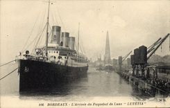 CPA Bateau Bordeaux L'arrivee du paquebot de luxe Lutetia 