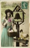 Vintage Postcard Bell Woman Hen