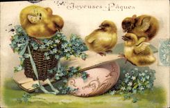 Vintage Postcard Fantasy Flowers Chicks Easter Egg