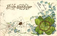 Vintage Postcard Fantasy Flowers Clover Spider