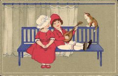Vintage Postcard Fantasy Illustrator Children Cat Kitten