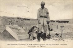 Vintage Postcard Militaria Close to Verdun the colonel of the 112eme regiment of infantry close to the tomb