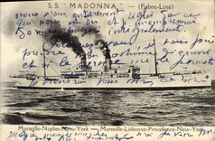 CPA Bateau SS Madonna Marseille Naples New York Marseille Lisbonne Providence New York 