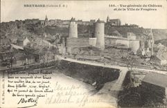 Postal Folclore Botrel Vista general del castillo y la ciudad de Helechos