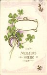 Vintage Postcard Fantaisie Flowers Clover Horseshoe Ancre of navy