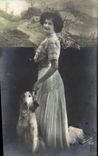 CPA Chien Chiens Femme Levrier 