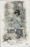 CPA Chien Chiens Femme Levrier 