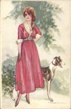 CPA Chien Chiens Femme Levrier 