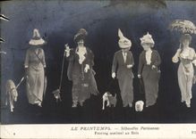 CPA Chien Chiens Femmes Le Printemps Silhouettes parisiennes footing matinal au Bois Levrier 