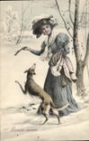 CPA Chien Chiens Femme Levrier 