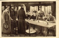 Vintage Postcard Militaria Drill of Compiegne Signature of the armistice in the coach of the Foch Marshal
