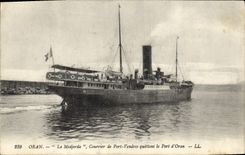 Vintage Postcard Oran Boat Medjerda Mail of Vendres Port leaving the port of Oran