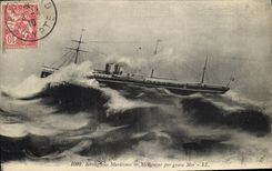 Vintage Postcard Boat Melbourne Shipping company by heavy sea