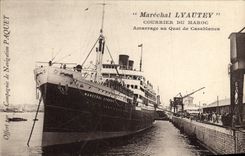 Vintage Postcard Boat Marshal Lyautey Mail of Morocco Mooring to the Quay of Casablanca