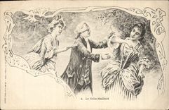 Postal Fantasia Ilustrador Mujeres la Gallinita ciega