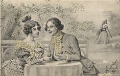 CPA Fantaisie Illustrateur Femme Couple 