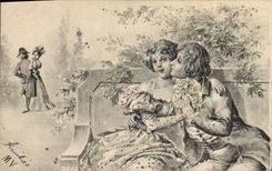 CPA Fantaisie Illustrateur Femme Couple 