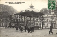 CPA Kiosque a musique Le chateau et l'hotel de ville Belfort 