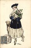CPA Chien Chiens Femme 