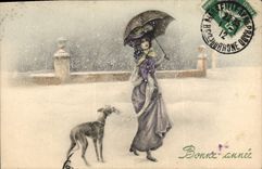 CPA Chien Chiens Femme Levrier 