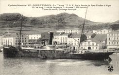 CPA Bateau Port Vendres La Marsa TSF fait le service de Port Vendres a Alger 