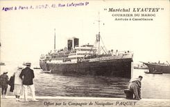 Vintage Postcard Bateau Marshal Lyautey Courrier of Morocco Arrivee has Casablanca