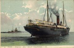 Vintage Postcard Boat Tunis Departure of Brace of the Transatlantic Co