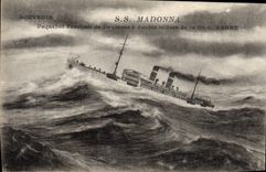 Vintage Postcard Boat SS Madonna French Steamer of 1st class Co Fabre
