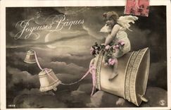 CPA Cloche Enfant Ange Paques 