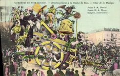 CPA Cloche Carnaval de Nice XXXXI Demenagement a la cloche de Bois Char de la musiqsue 