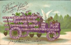 CPA Fantaisie Fleurs Colombe Automobile 
