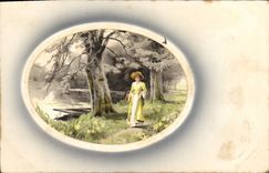 CPA Fantaisie Fleurs Femme 