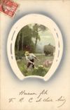 Vintage Postcard Fantaisie Peasant Horseshoe