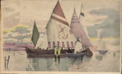 Postal Fantasia Ilustrador Barco pesquero
