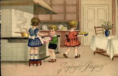 Postal Fantasia Ilustrador Niños Pascuas