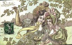 Postal Fantasia Ilustrador Mujeres polluelos