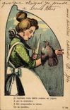CPA Fantaisie Illustrateur Femme Oiseau 