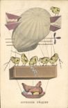 CPA Fantaisie Illustrateur Poussins Zeppelin Dirigeable Poule Aviation 