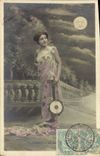 CPA Femme Aubade a la lune 