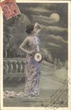 CPA Femme Aubade a la lune 