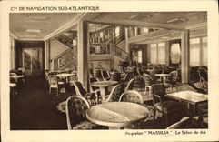 CPA Bateau Cie de Navigation Sud Atlantique Paquebot Massilia Le salon de the 