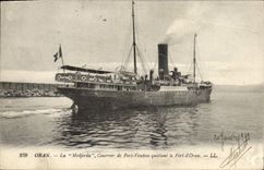 Vintage Postcard Oran Boat Medjerda Mail of Vendres Port leaving the port of Oran Algeria